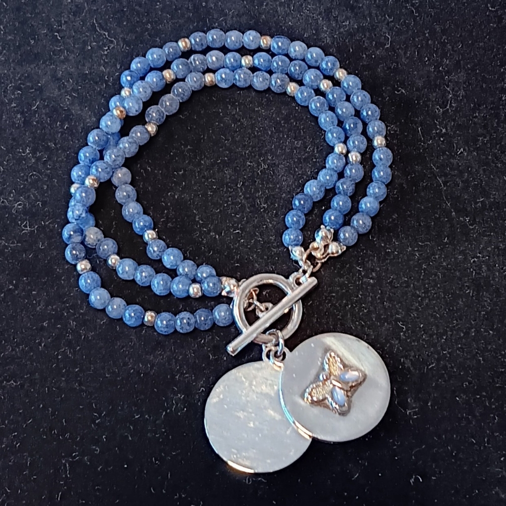 3 strand bracelet with butterfly and plain charm